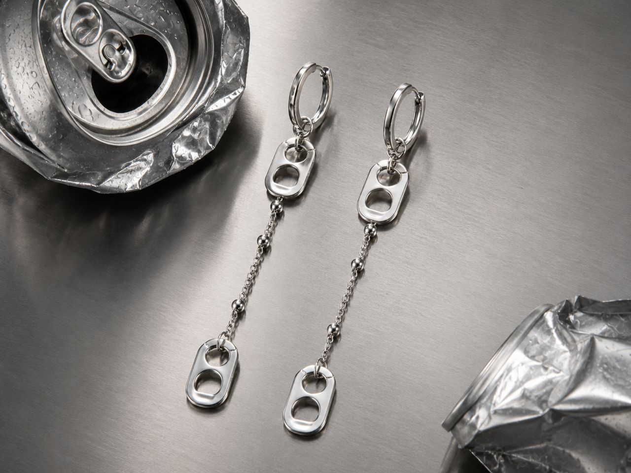 Long drop earrings flat lay